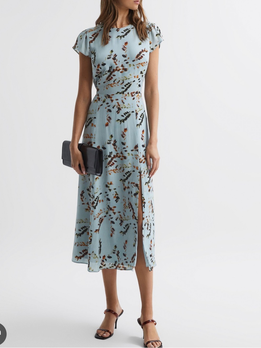 Reiss NWT Livia floral cutout back fit & flare midi dress side slit US SZ 10